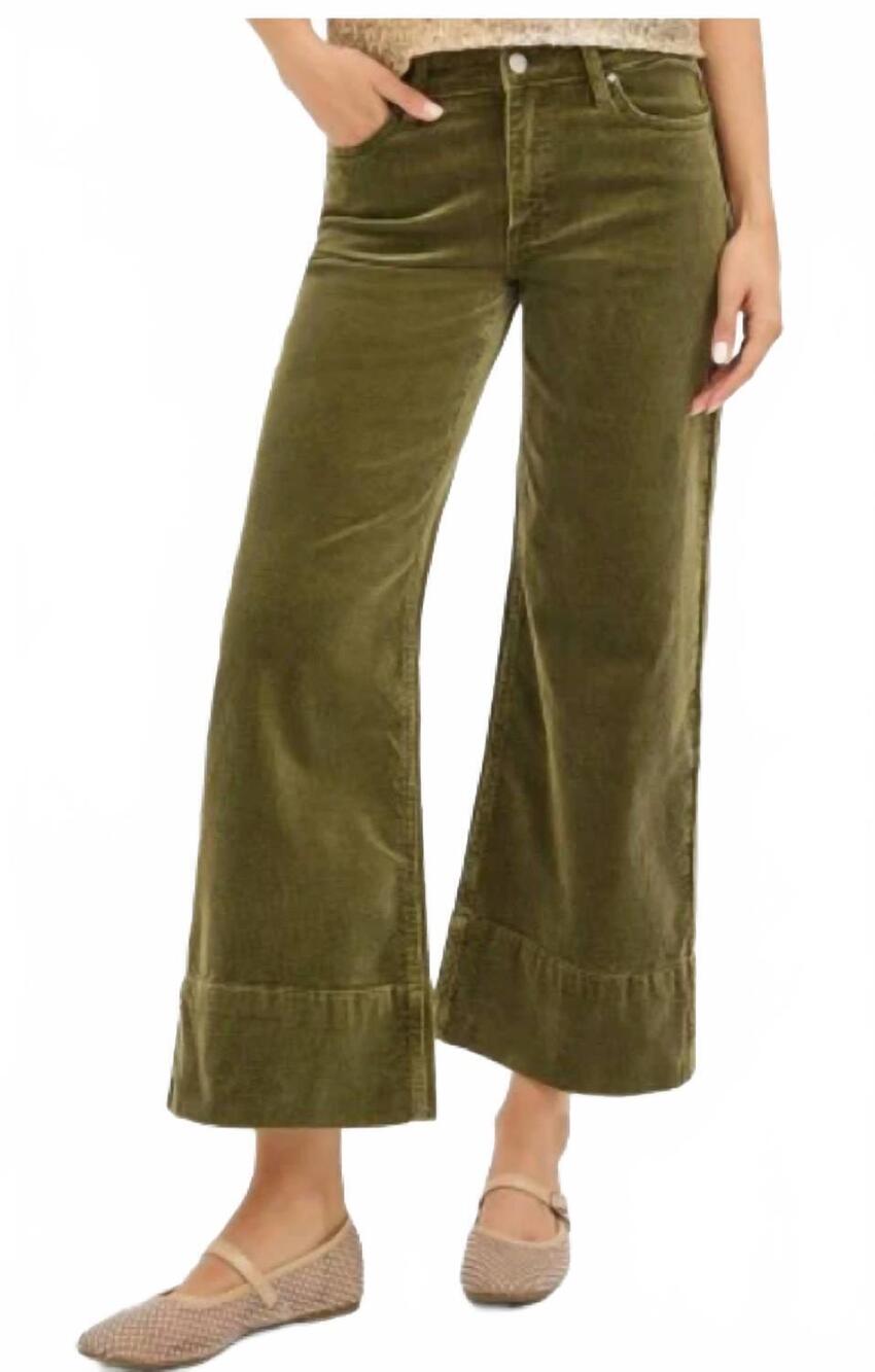 NEW RISEN women's high rise crop wide corduroy pants in green